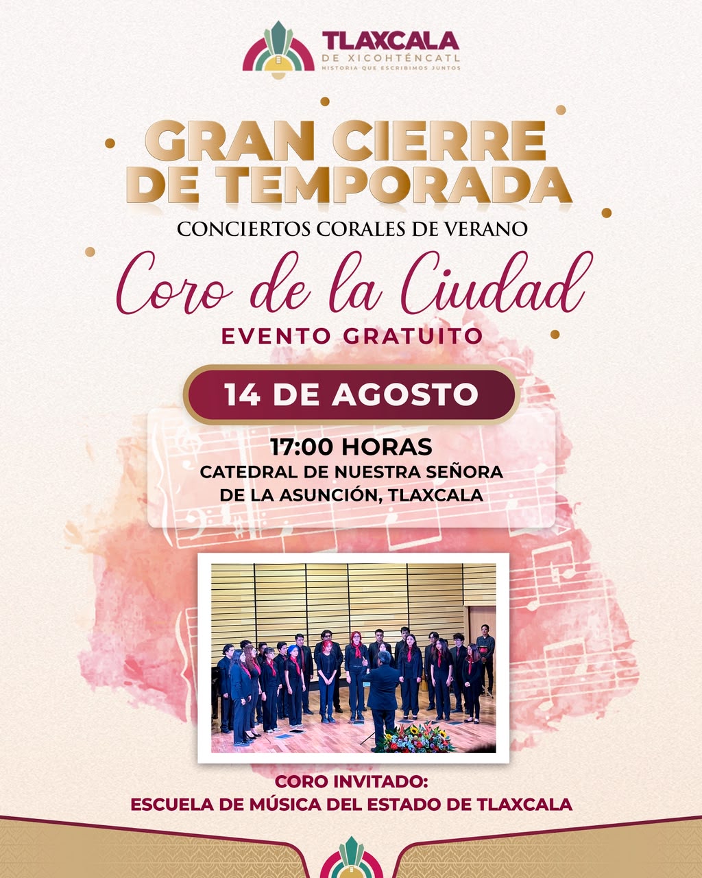 Ayuntamiento de Tlaxcala invita al cierre con broche de oro de la Temporada de Conciertos Corales de Verano este viernes